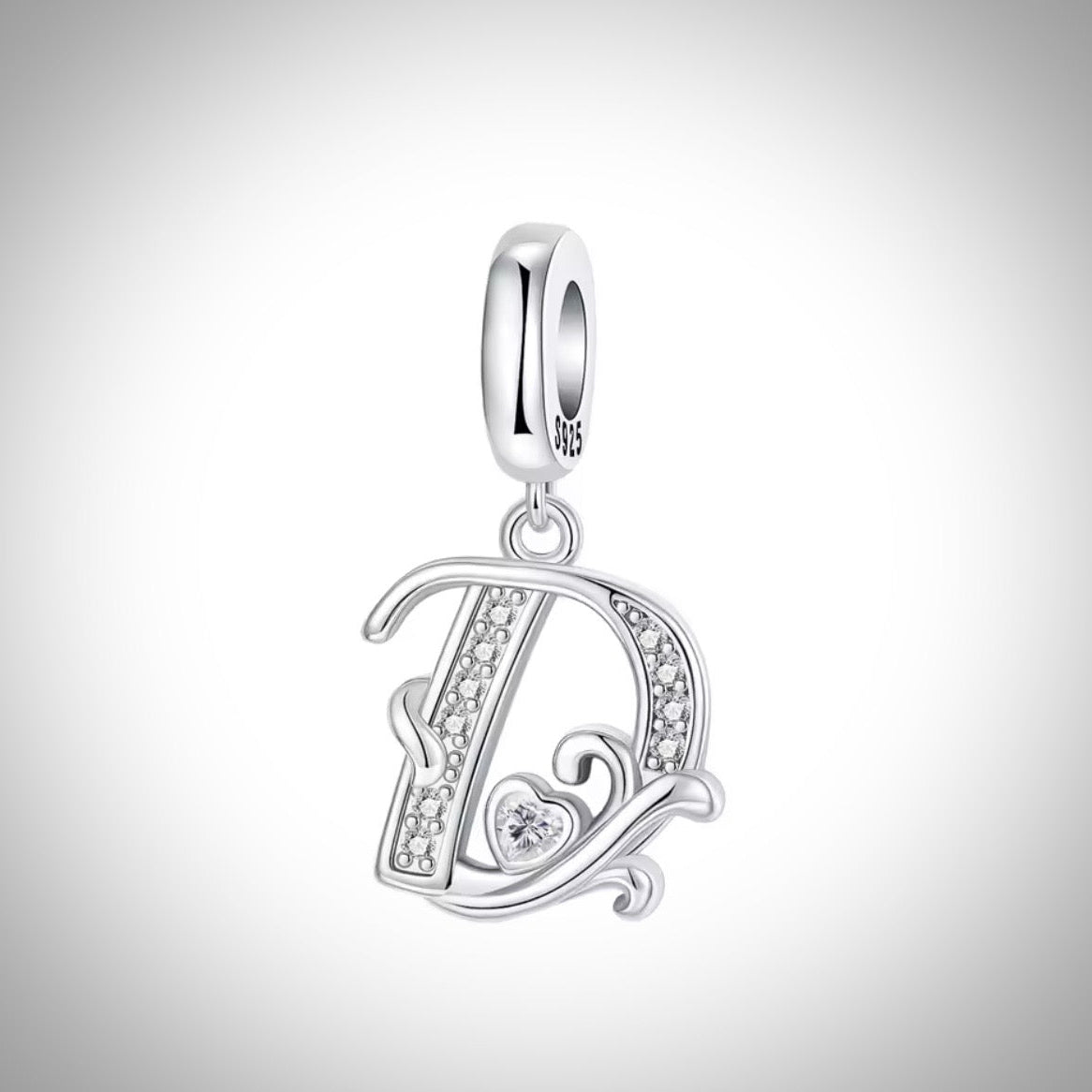 Charm alphabet initiale lettre D en Argent S925 compatible Pandora pour bracelet