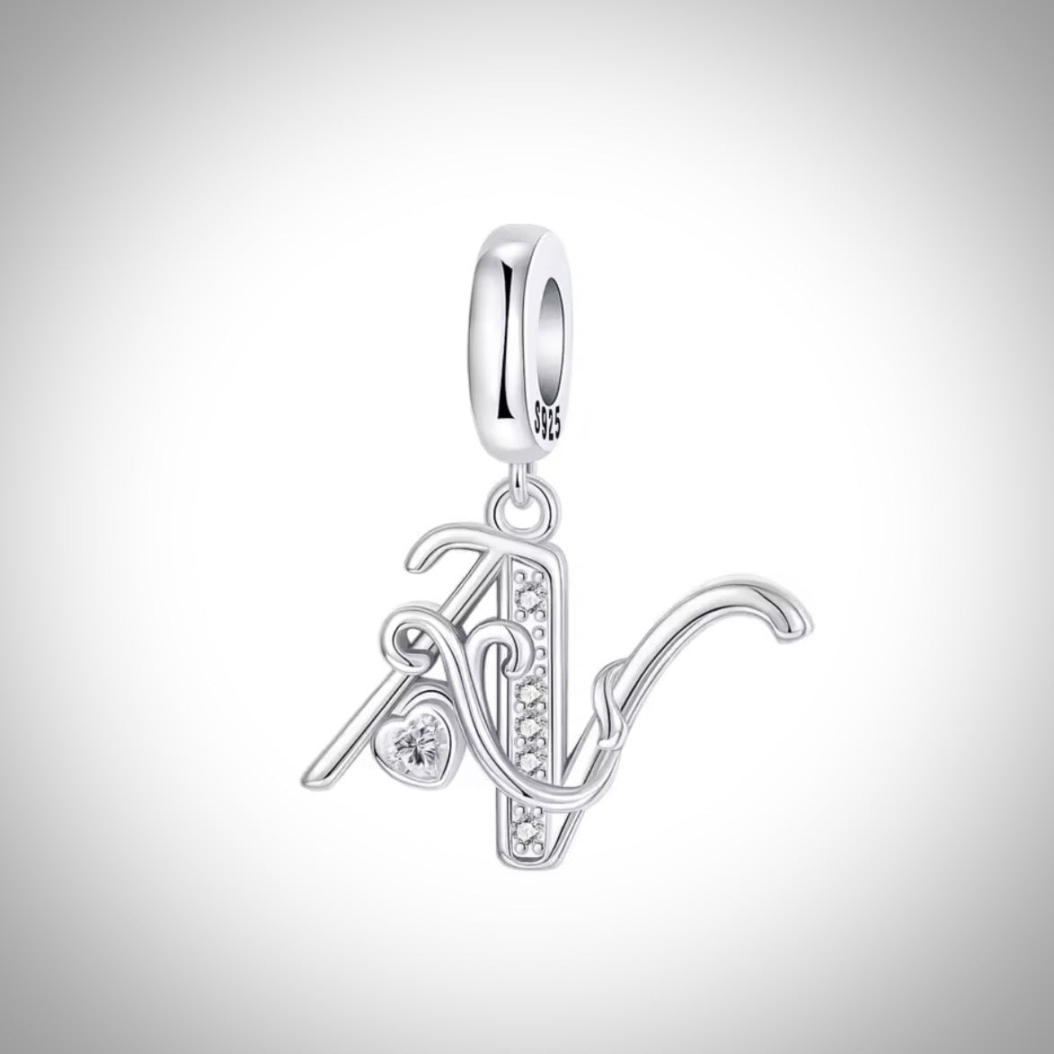 Charm alphabet initiale lettre N en Argent S925 compatible Pandora pour bracelet