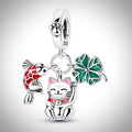 Charm animal chat poisson et trèfle  en Argent S925 compatible Pandora pour bracelet