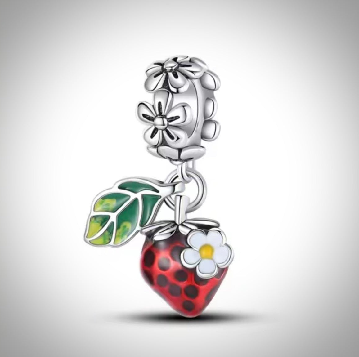 Charm fruit fraise et feuille en Argent S925 compatible Pandora pour bracelet