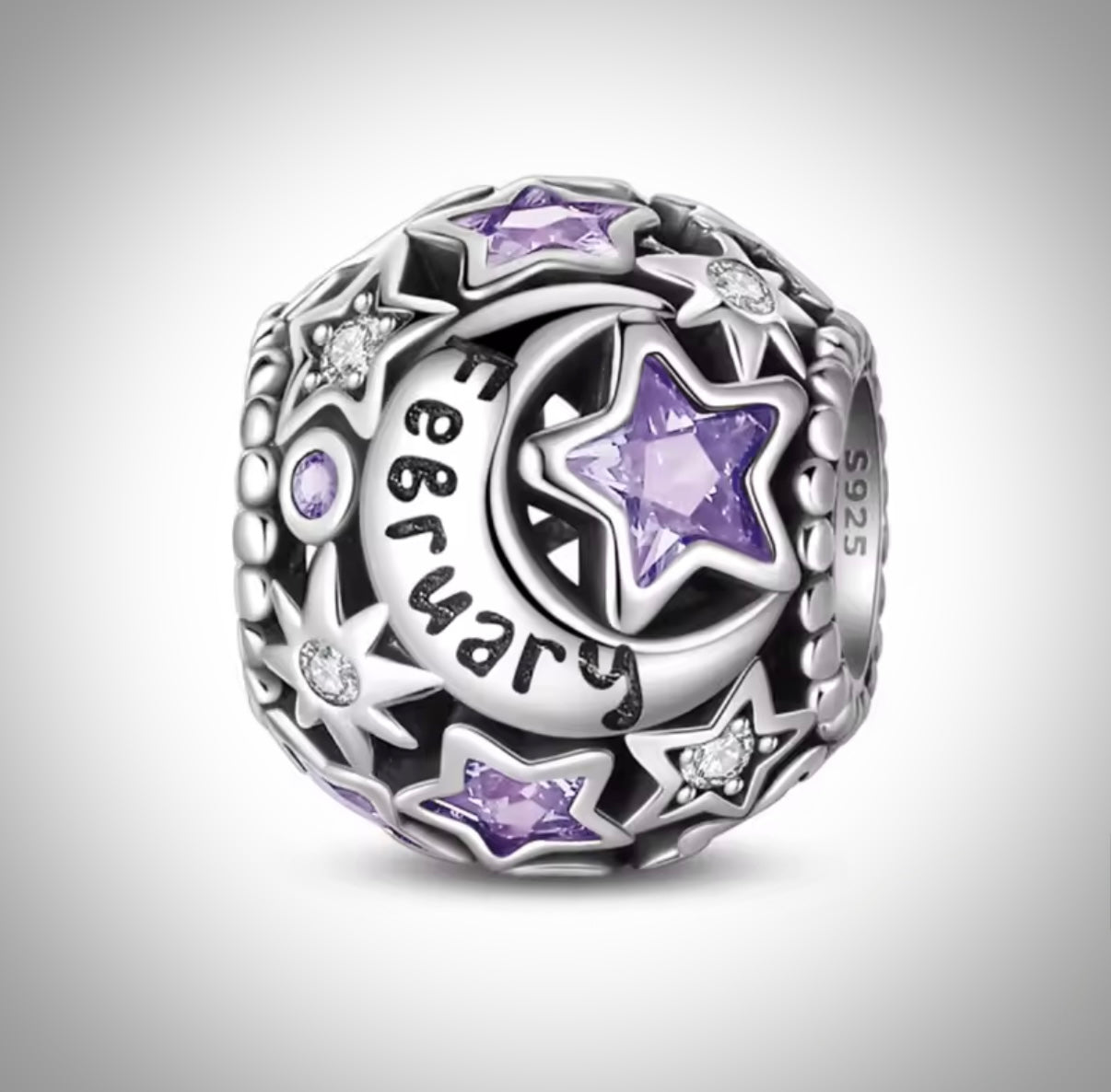 Charm mois de l’année février anniversaire naissance occasion inoubliable en Argent S925 compatible Pandora pour bracelet