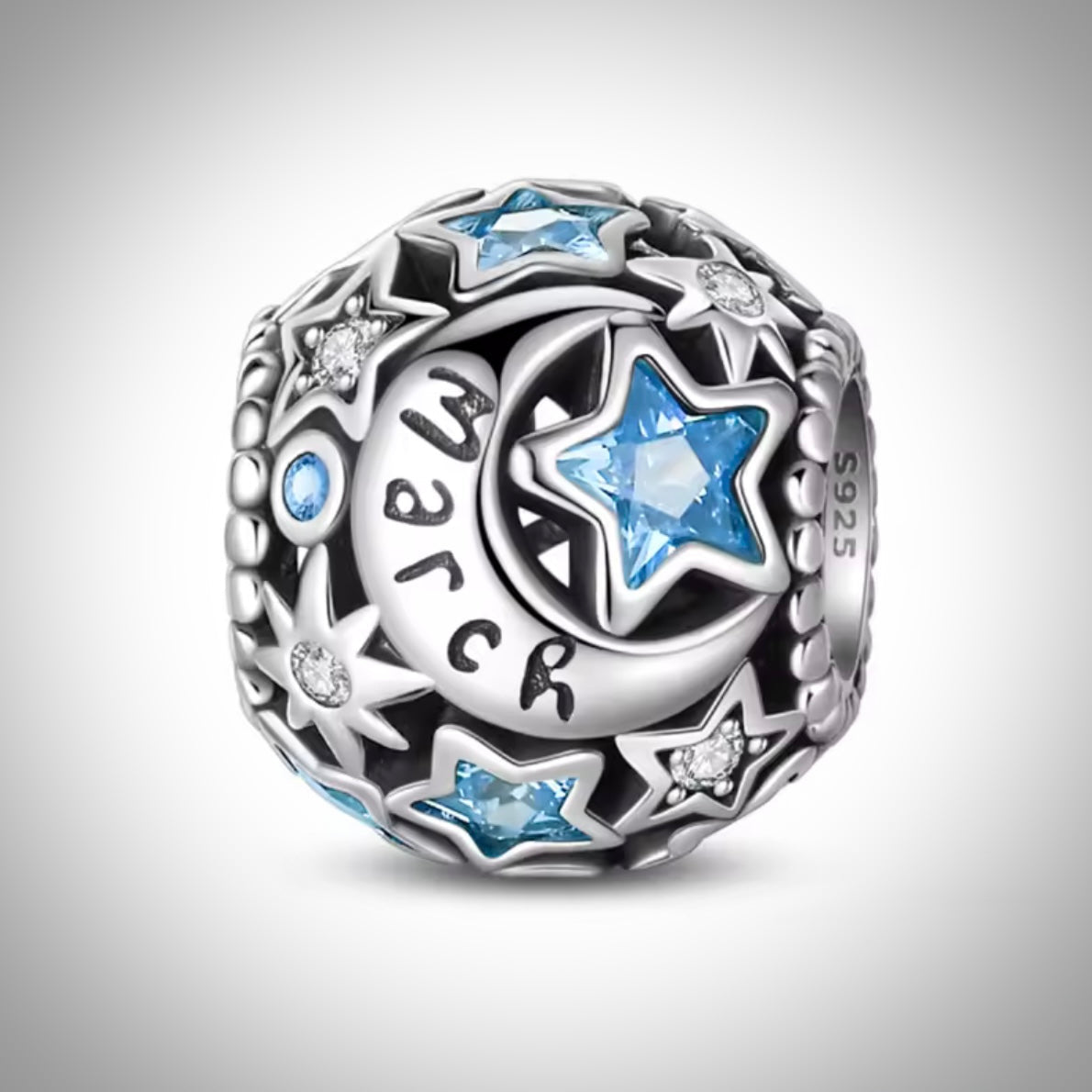 Charm mois de l’année mars anniversaire naissance occasion inoubliable en Argent S925 compatible Pandora pour bracelet