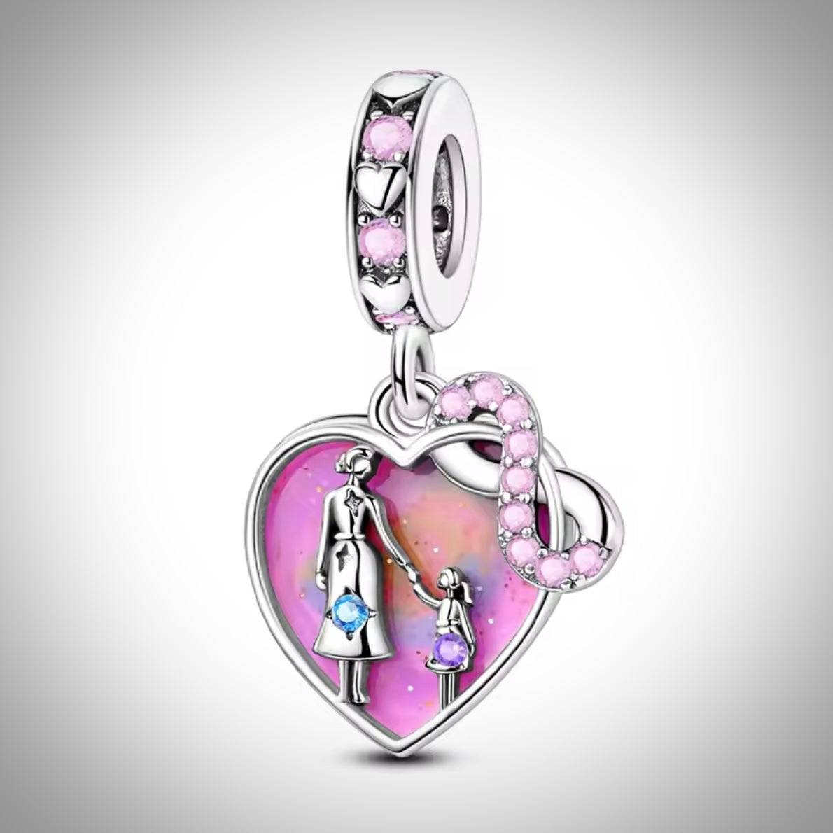 Charm amour cœur et infini mère et fille pour bracelet